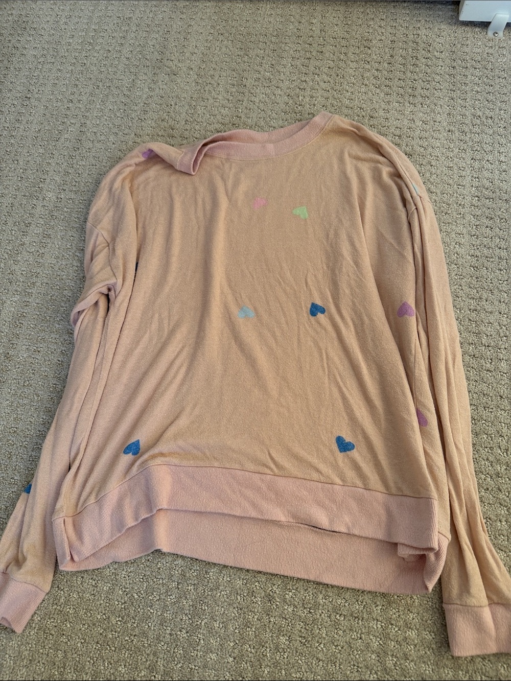 Abound Pink Heart-Print Long Sleeve Top sz M